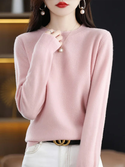 Women Cashmere Sweater 100% Merino Wool Pullover Autumn Winter O-Neck Jumper Basic Casual Knitwear Tops Solid Color Clothing