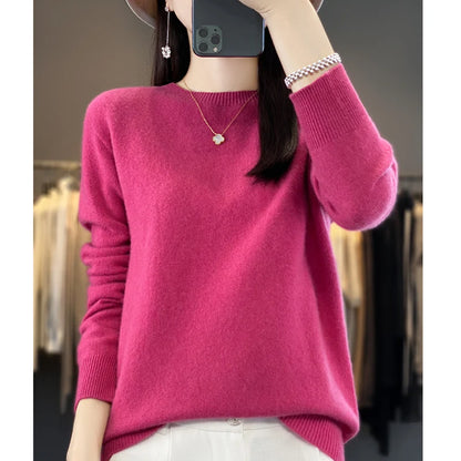 Autumn Winter 100% Merino Wool Sweater Women First Line Seamless Half-high Collar Pullover Basis Casual Cashmere Knit Solid Tops