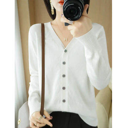 Early Autumn New Andy Cashmere Knit Cardigan V-Neck Solid Color Fashion High-Grade Comfortable Loose Casual Knitwear -GH021