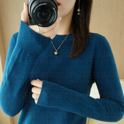 Autumn And Winter New Women's Solid Color Round Neck Sweater Pullover Fashion Long-sleeved Knitted Bottoming Shirt Women's Top