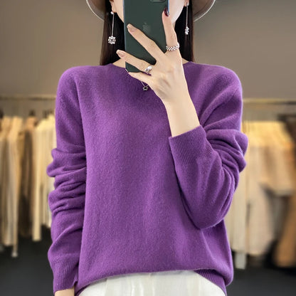 Autumn Winter 100% Merino Wool Sweater Women First Line Seamless Half-high Collar Pullover Basis Casual Cashmere Knit Solid Tops