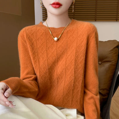 First-line ready-to-wear 100% Merino wool autumn and winter new women's sweater crewneck pullover sweater knitted bottom cashmer