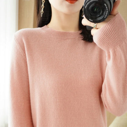 Autumn And Winter New Women's Solid Color Round Neck Sweater Pullover Fashion Long-sleeved Knitted Bottoming Shirt Women's Top