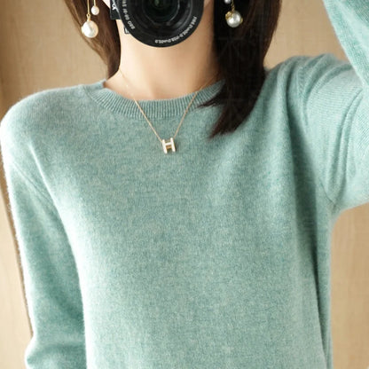 Autumn And Winter New Women's Solid Color Round Neck Sweater Pullover Fashion Long-sleeved Knitted Bottoming Shirt Women's Top