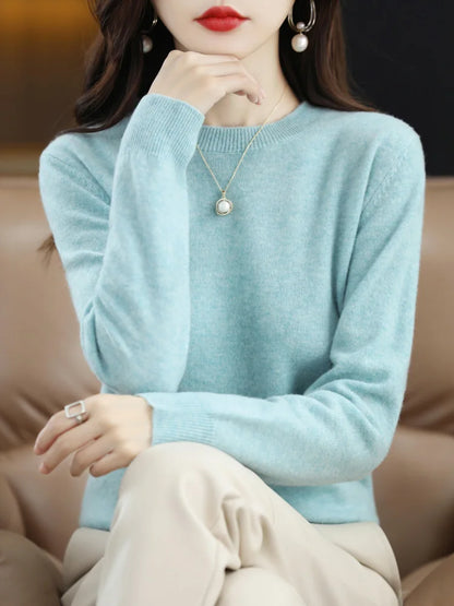 Women Cashmere Sweater 100% Merino Wool Pullover Autumn Winter O-Neck Jumper Basic Casual Knitwear Tops Solid Color Clothing