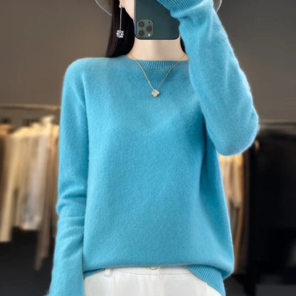 Autumn Winter 100% Merino Wool Sweater Women First Line Seamless Half-high Collar Pullover Basis Casual Cashmere Knit Solid Tops