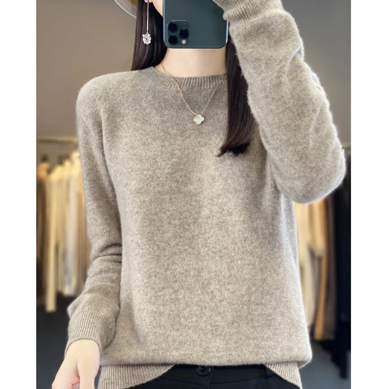 Autumn Winter 100% Merino Wool Sweater Women First Line Seamless Half-high Collar Pullover Basis Casual Cashmere Knit Solid Tops