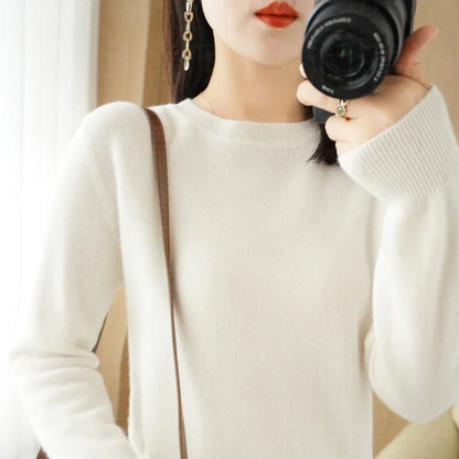 Autumn And Winter New Women's Solid Color Round Neck Sweater Pullover Fashion Long-sleeved Knitted Bottoming Shirt Women's Top