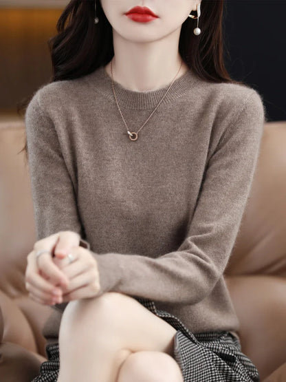 Women Cashmere Sweater 100% Merino Wool Pullover Autumn Winter O-Neck Jumper Basic Casual Knitwear Tops Solid Color Clothing