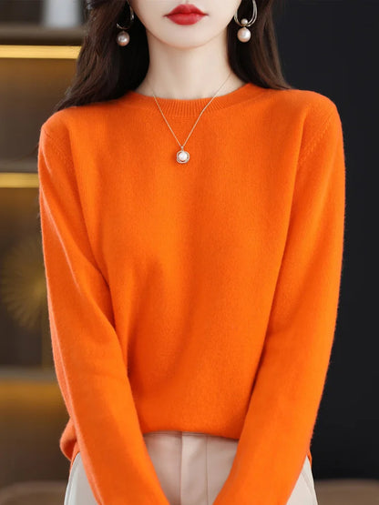Women Cashmere Sweater 100% Merino Wool Pullover Autumn Winter O-Neck Jumper Basic Casual Knitwear Tops Solid Color Clothing