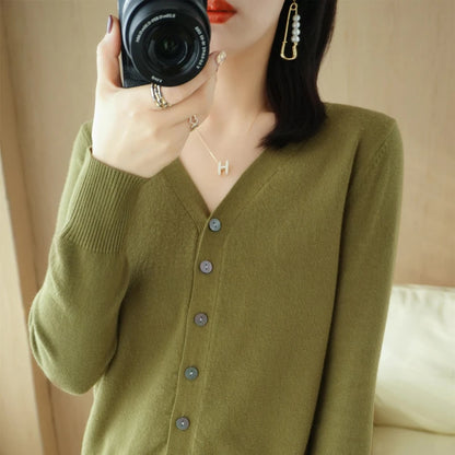 Early Autumn New Andy Cashmere Knit Cardigan V-Neck Solid Color Fashion High-Grade Comfortable Loose Casual Knitwear -GH021