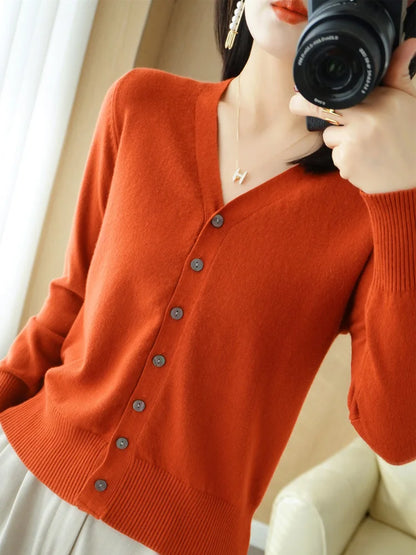 Early Autumn New Andy Cashmere Knit Cardigan V-Neck Solid Color Fashion High-Grade Comfortable Loose Casual Knitwear -GH021