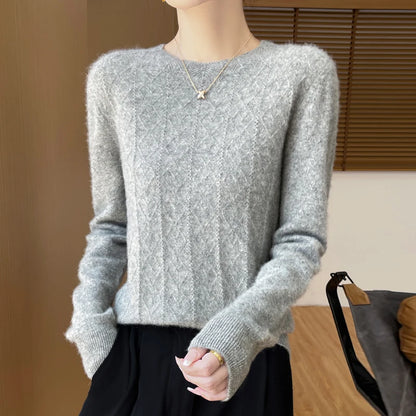 First-line ready-to-wear 100% Merino wool autumn and winter new women's sweater crewneck pullover sweater knitted bottom cashmer