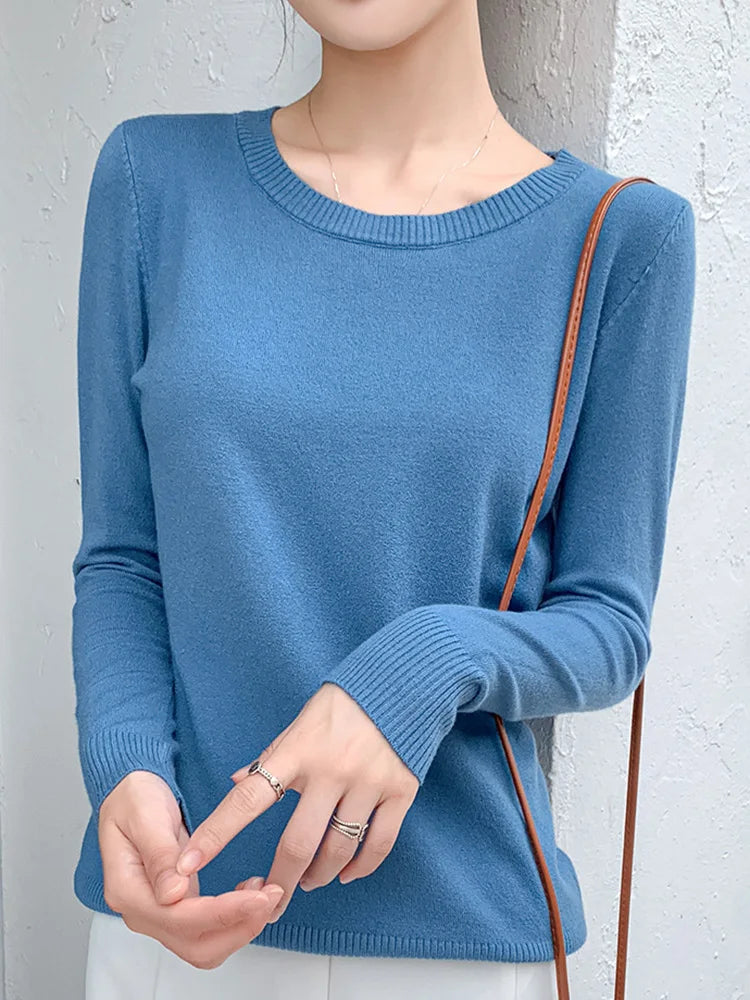 Women Sweater Pullovers Casual Solid O-neck Long Sleeve Pullovers Basics Female Loose Soft Knitted T shirt Autumn Women Sweaters