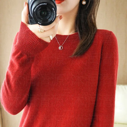 Autumn And Winter New Women's Solid Color Round Neck Sweater Pullover Fashion Long-sleeved Knitted Bottoming Shirt Women's Top