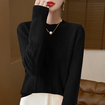 First-line ready-to-wear 100% Merino wool autumn and winter new women's sweater crewneck pullover sweater knitted bottom cashmer