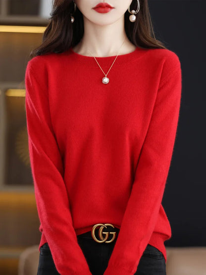 Women Cashmere Sweater 100% Merino Wool Pullover Autumn Winter O-Neck Jumper Basic Casual Knitwear Tops Solid Color Clothing