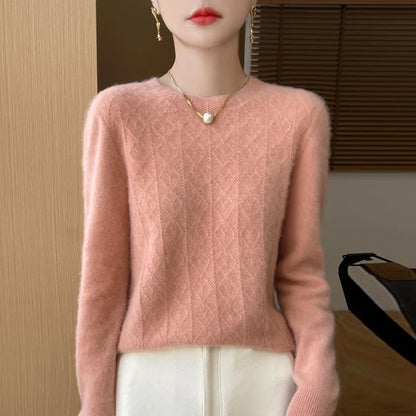 First-line ready-to-wear 100% Merino wool autumn and winter new women's sweater crewneck pullover sweater knitted bottom cashmer