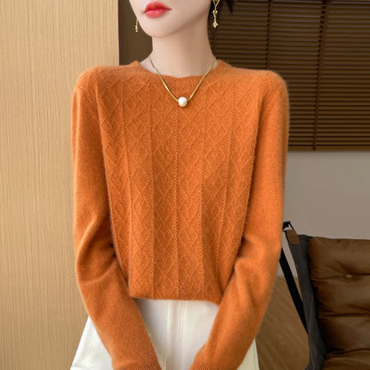 First-line ready-to-wear 100% Merino wool autumn and winter new women's sweater crewneck pullover sweater knitted bottom cashmer