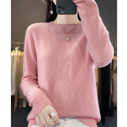 Autumn Winter 100% Merino Wool Sweater Women First Line Seamless Half-high Collar Pullover Basis Casual Cashmere Knit Solid Tops